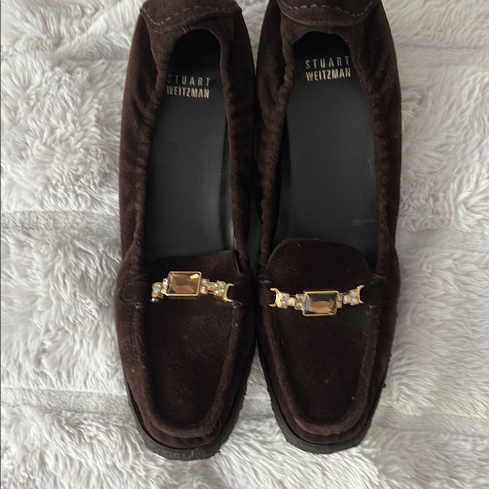 Stuart Weitzman Brown Loafers with Gold Accents.. RUN NARROW